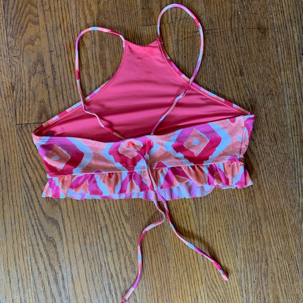 aerie Pink & Coral Patterned High Neck Bikini Top - Picture 4 of 10